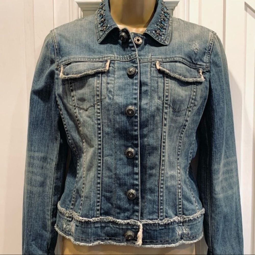 Ellie Tahari‎ Bedazzled Fitted Jean Jacket S